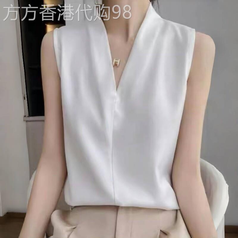 潮牌衬衫女背心无袖打底衫西装内搭大码上衣V领时尚百搭衬衣夏季