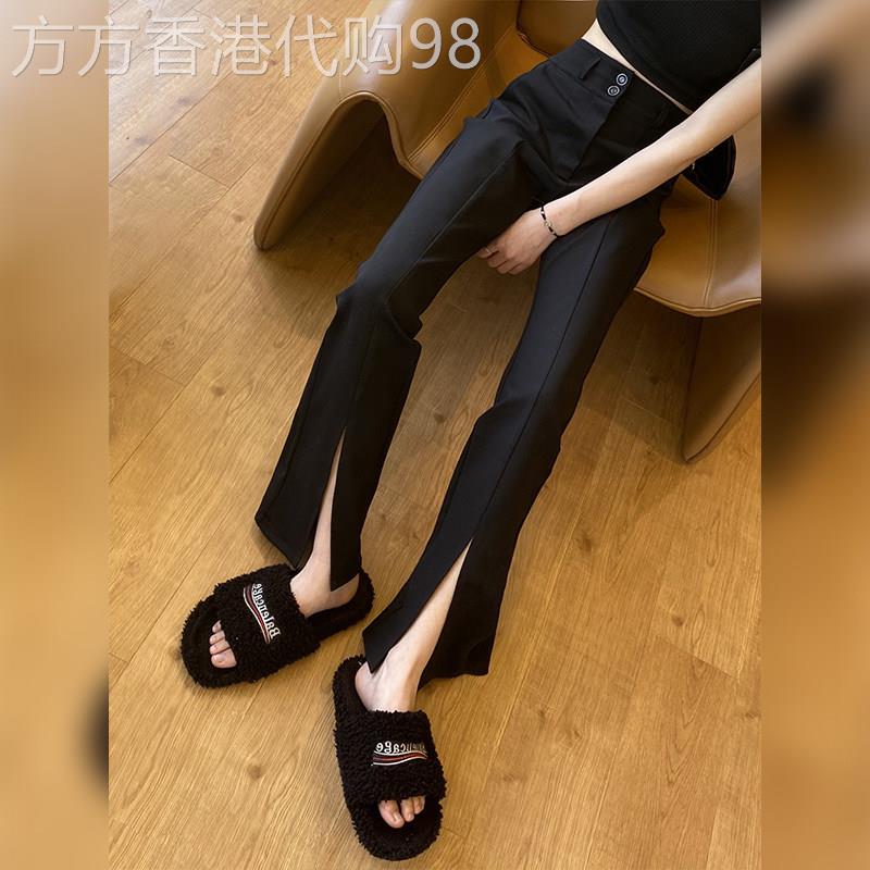 黑色高腰显瘦微喇西装裤女秋2026夏季新款微弹别致开叉修身小个子