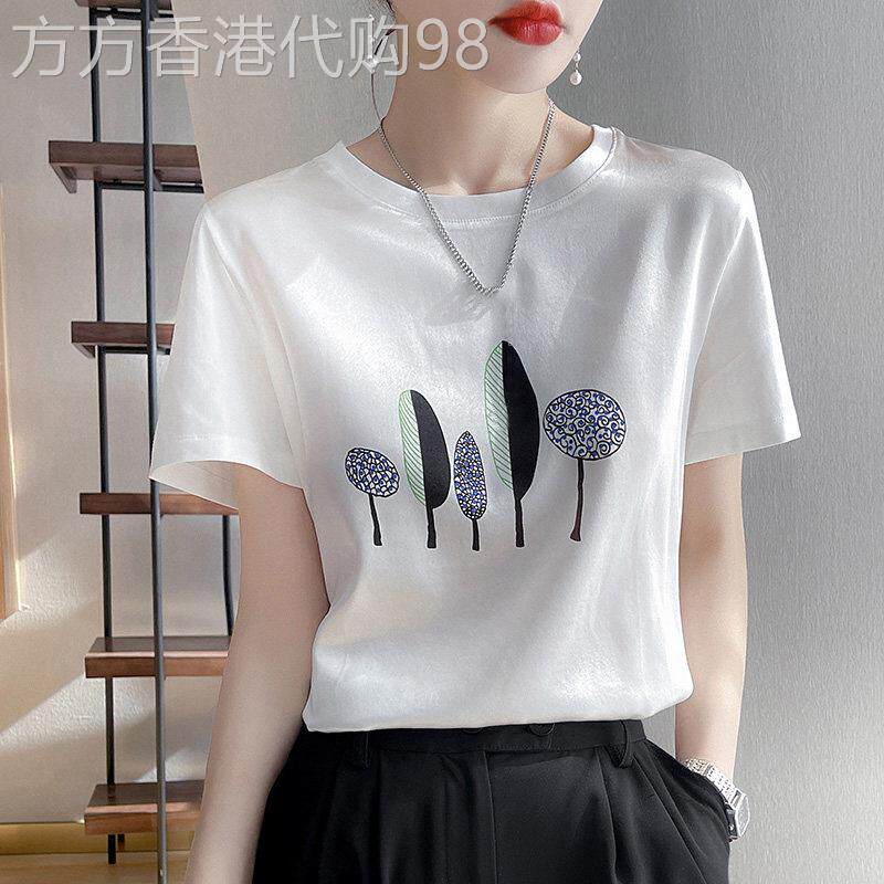 欧洲站白色短袖T恤女设计感小众2026年新款夏季薄款桑蚕丝体恤潮