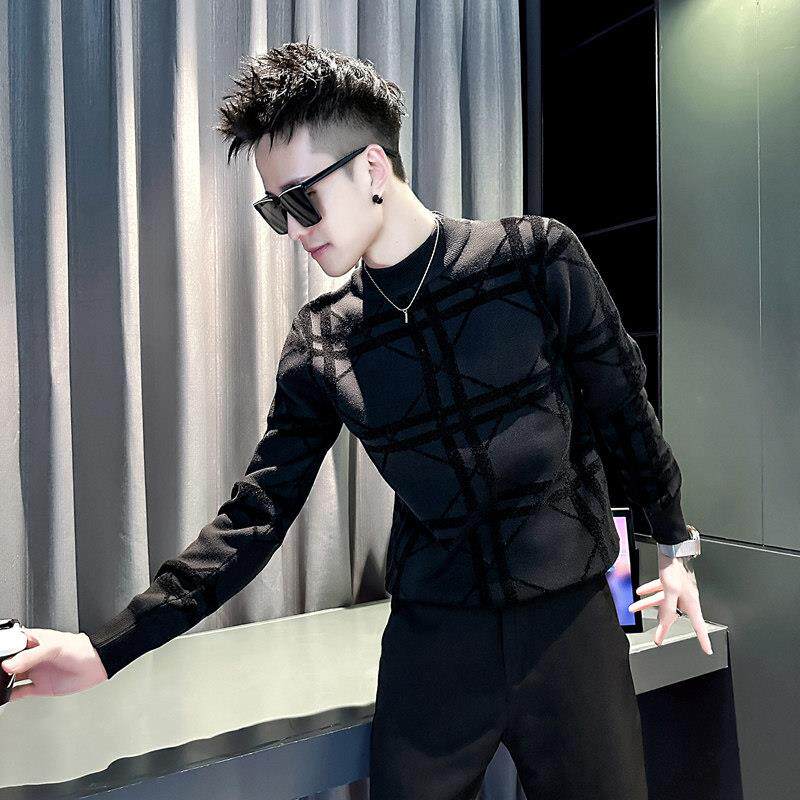 痞帅半高领毛衣男高级感内搭保暖上衣2025新款冬季修身针织打底衫