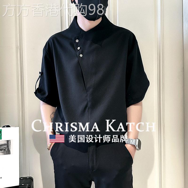 出口美国Chrisma Katch~夏季冰丝短袖衬衫男高级感上衣帅气寸衫
