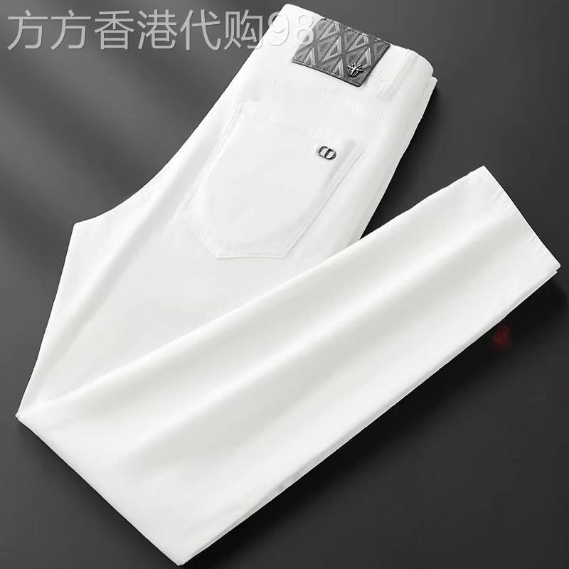 法国进口品牌三防白色牛仔裤男修身小脚弹力透气休闲长裤春季新款