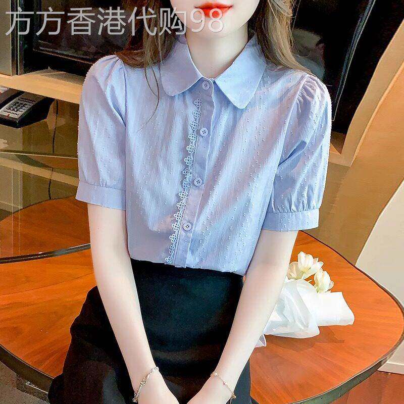 蓝色衬衫女2026新款夏季高级感轻奢减龄洋派时尚短袖宽松小衫上衣