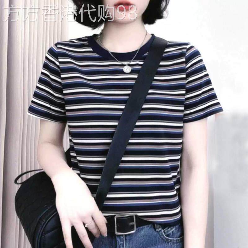 中年妈妈2026夏季新款宽松百搭纯棉条纹短袖T恤女减龄显瘦薄上衣