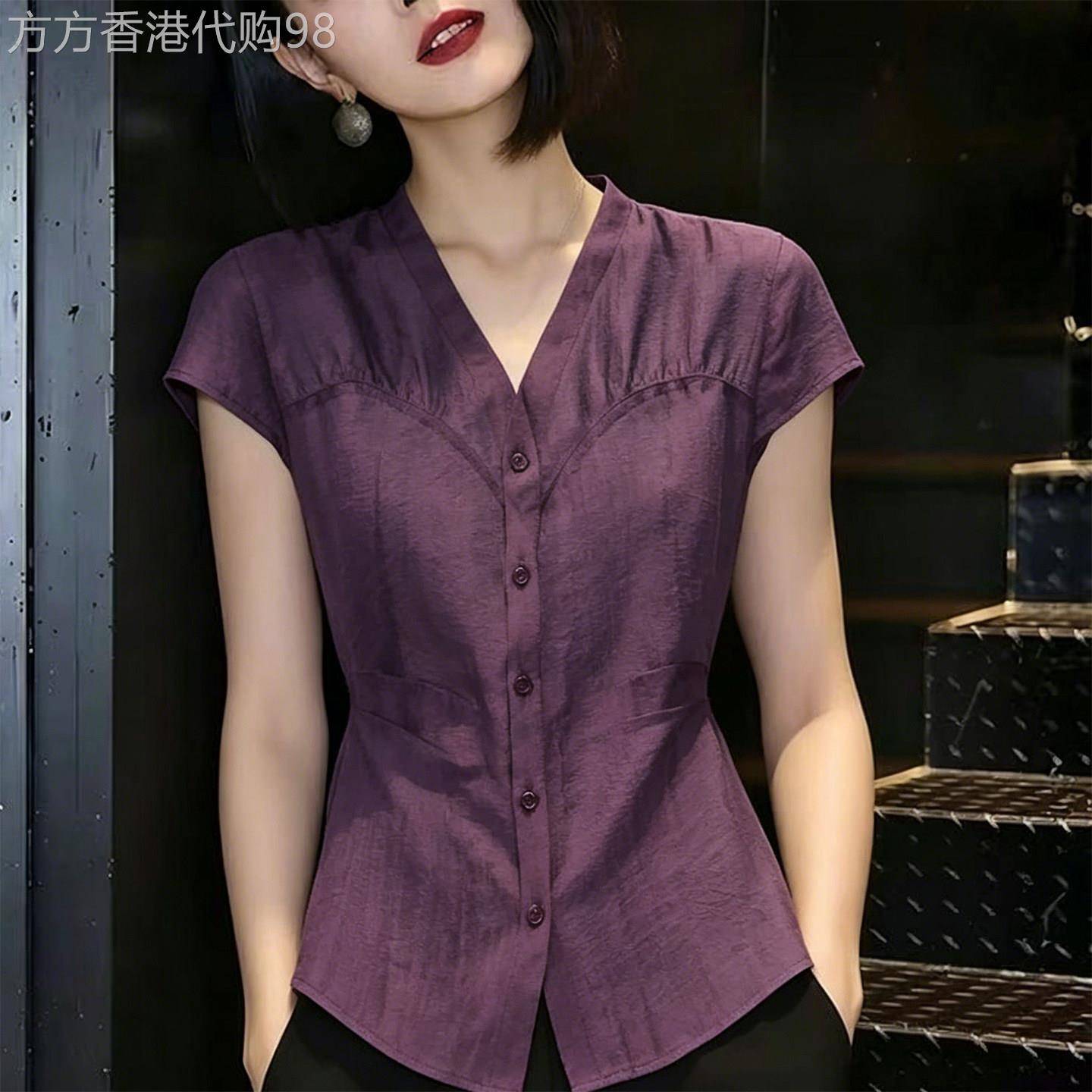 亚麻正肩短袖t恤女夏季薄2026新款修身设计感小众荷叶袖开衫上衣