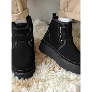 【老派棉鞋】黑色马丁靴厚底魔术贴短靴情侣款冬季保暖加绒雪地靴