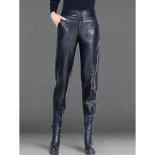 欧洲站真皮皮裤女2025秋冬新款高腰哈伦裤加厚加绒女式小脚萝卜裤