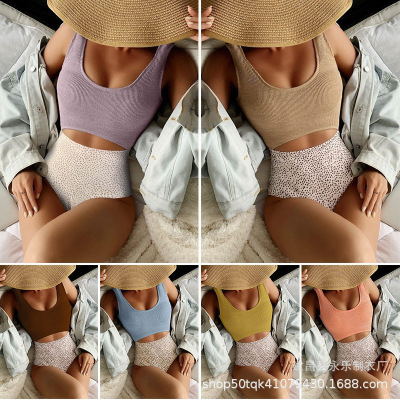 2024年欧美泳衣显瘦海边泳装拼色泳衣女Slimming beach swimwear