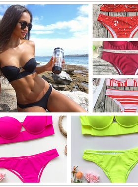 Black hard bag bikini比基尼黑色泳衣硬包欧美游泳衣纯色女泳装