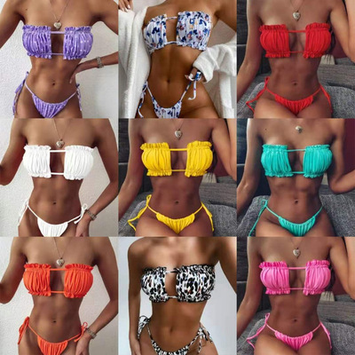 欧美泳衣性感褶皱镂空比基尼女泳装沙滩泳装Sexy Bikini Swimsuit