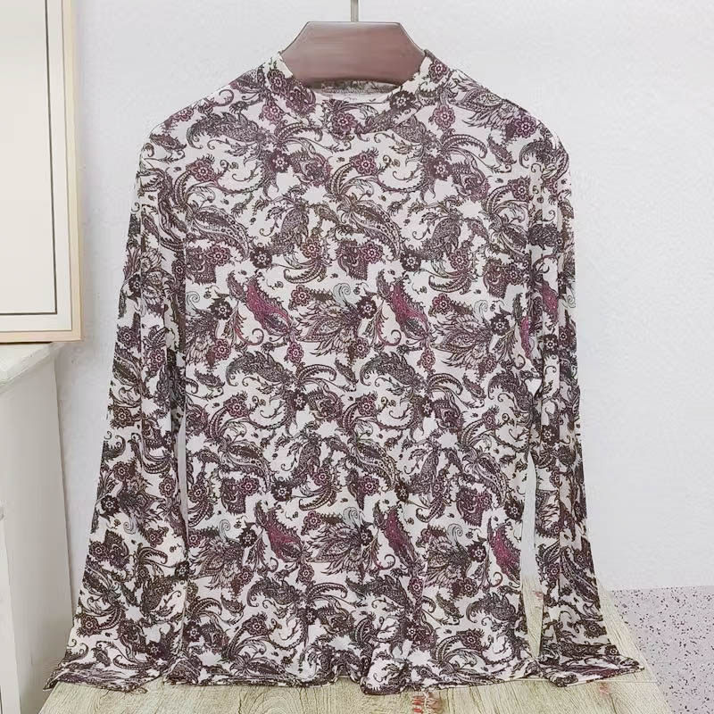 秋冬女士超细羊毛薄款印花羊毛衫
