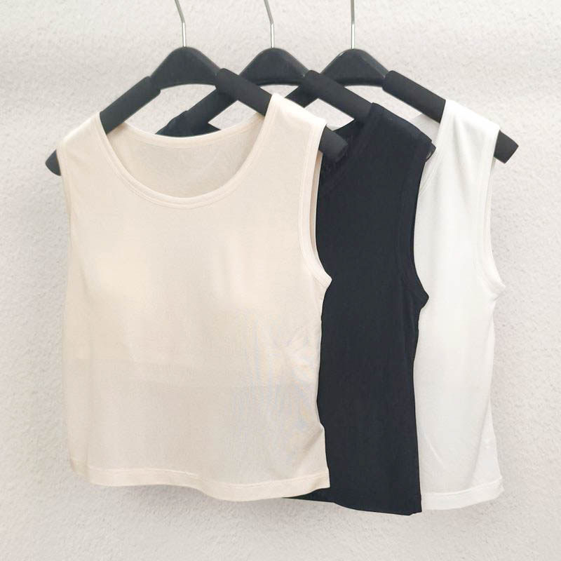 夏季女纯桑蚕丝亲肤加垫背心网点透气孔胸垫真丝针织宽肩带吊带