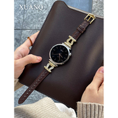 GT3 1手表带Fit321新款 萱芊适用GT6U型镶钻拼皮皮质金扣表带华为手表GT5GT4表带毛呢女款 荣耀magic2 4pro