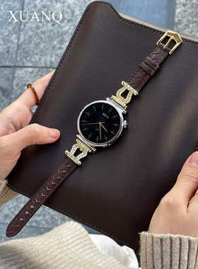 萱芊适用GT6U型镶钻拼皮皮质金扣表带华为手表GT5GT4表带毛呢女款GT3/2/1手表带Fit321新款荣耀magic2/4pro