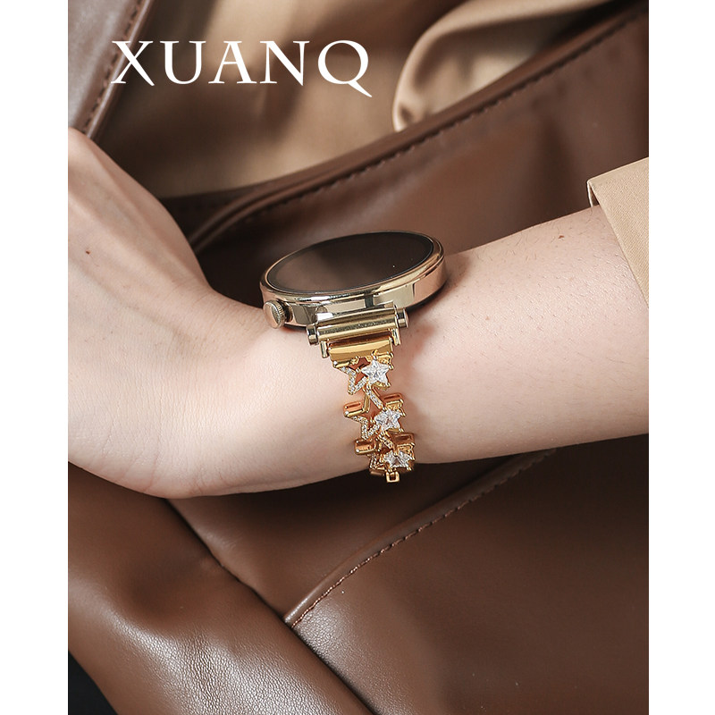 萱芊适用于五角星带钻链条华为手表GT4GT3表带watch3pro女款GT2表带合金GT款女高级感小香风皓月银凝霜白41,智能设备,智能手表手环表带/腕带,淘宝优惠券,粉丝福利购,淘宝优惠卷