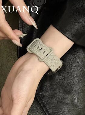 萱芊适用于GT6玫瑰压纹双孔硅胶适用华为手表GT5GT4表带液态硅胶watch543pro手表带GT3新款2Fit432女休闲运动