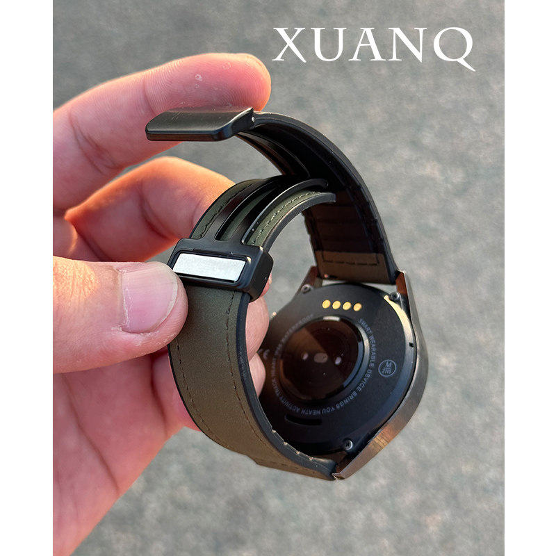 萱芊适用华为疯马纹硅胶贴皮表带