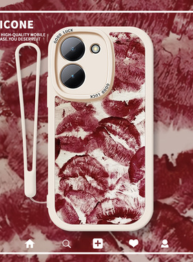 红色唇印适用vivoy31s手机壳y35新款y3不会撞壳y78高级感y100套y77全包y76s防摔y53s冷淡y33s潮y55s男y7sy77e