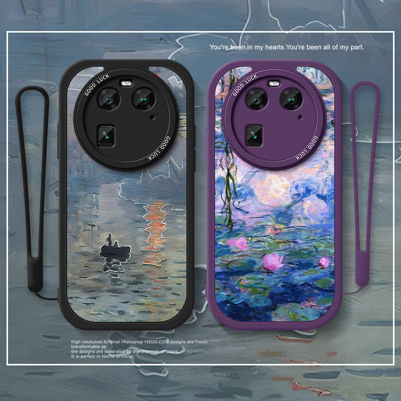 油画睡莲适用oppor17手机壳findx6pro复古r15新款x3小羊皮k10防摔x5套x6梵高风景k9高级x5pro潮k11新款k9por