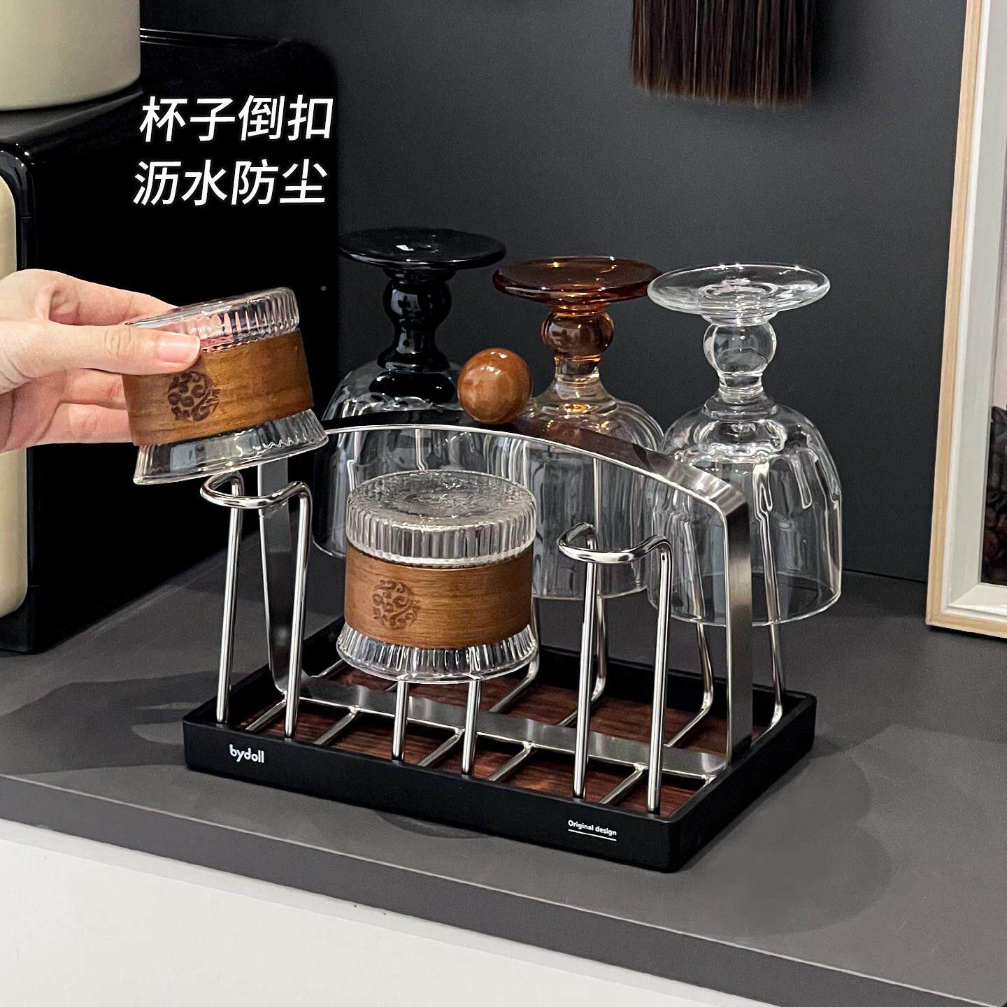 中风杯古架复家用客厅置餐桌面不锈钢古酒杯中古风桌茶杯水杯倒挂