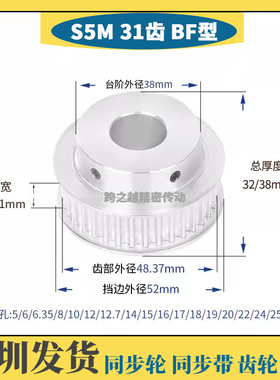 现货S5M31齿T槽宽16/21BF型150带凸台阶200同步皮带轮内孔5-20mm