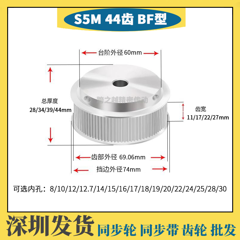HTPS不锈钢S5M44齿槽宽11/17/22/27 SUS304 BF型同步轮内孔4-30mm