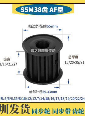 EBJ/HTPT S5M38齿宽11/16/21/27 同步轮AF型发黑45#碳钢 内孔8-28