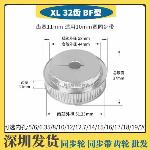 XL32齿宽11BF型带台阶037夹紧型同步带轮抱紧快速锁紧内孔8-16mm