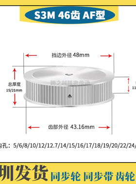HTPS不锈钢S3M46齿槽宽11/17 SUS304两面平AF型同步轮 内孔5-28mm