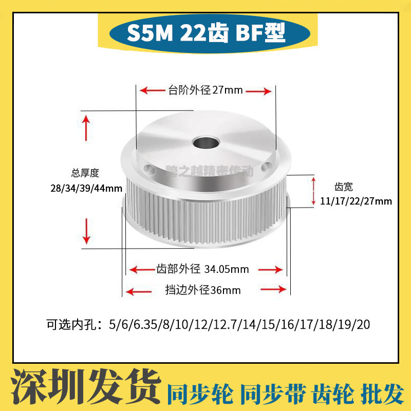 HTPS不锈钢S5M22齿槽宽11/17/22/27 SUS304 BF型同步轮内孔4-20mm