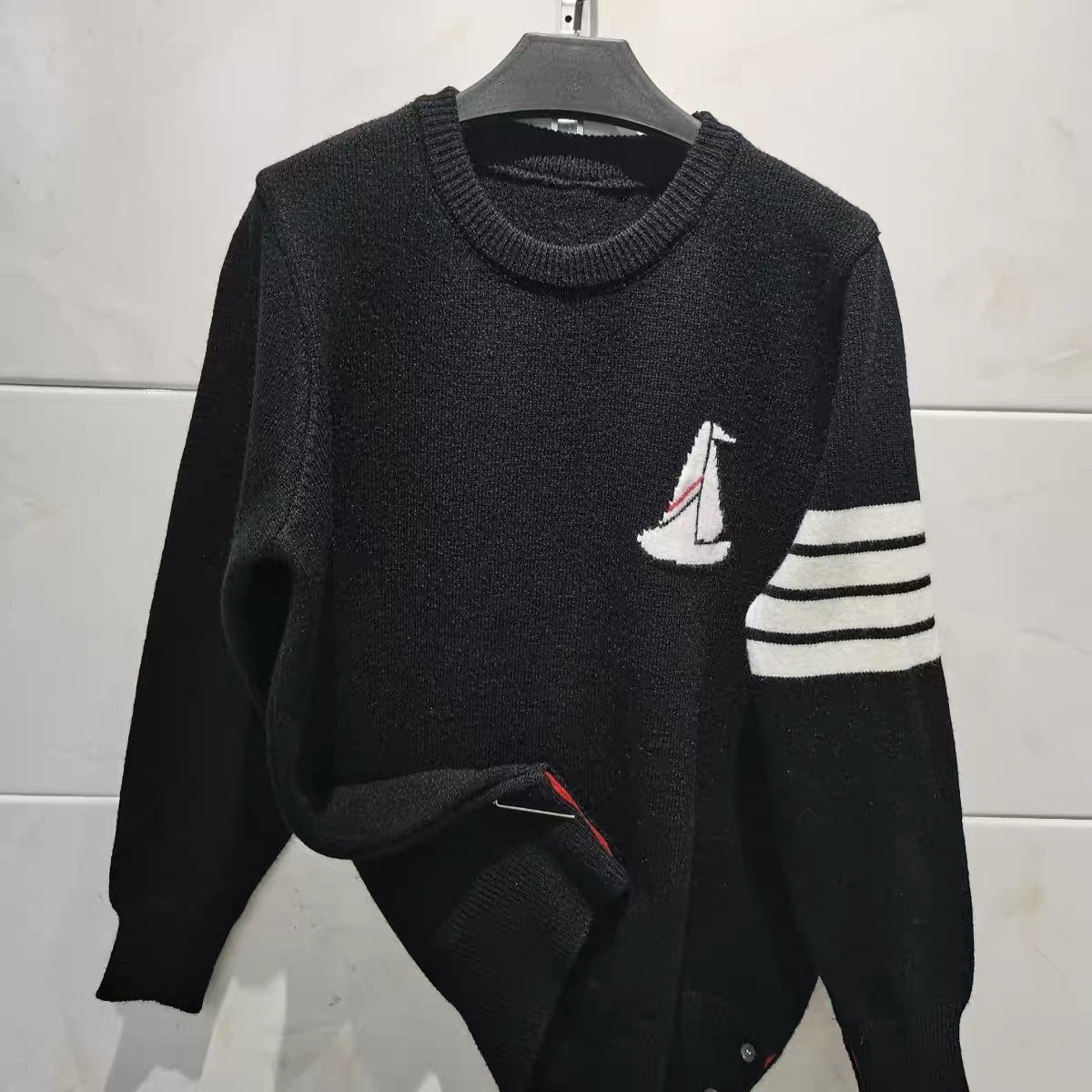 T B帆船潮牌高级感针织衫宽松痞帅美式青年秋冬季宽松条纹杠帆船