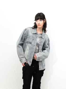 98ossi denimjacket水洗蓝怀旧复古原创设计牛仔夹克宽松外套