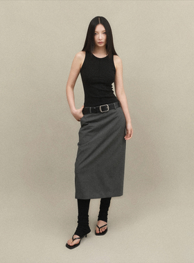 98ossi· one-piece dress黑灰罗纹背心拼接西服连衣裙