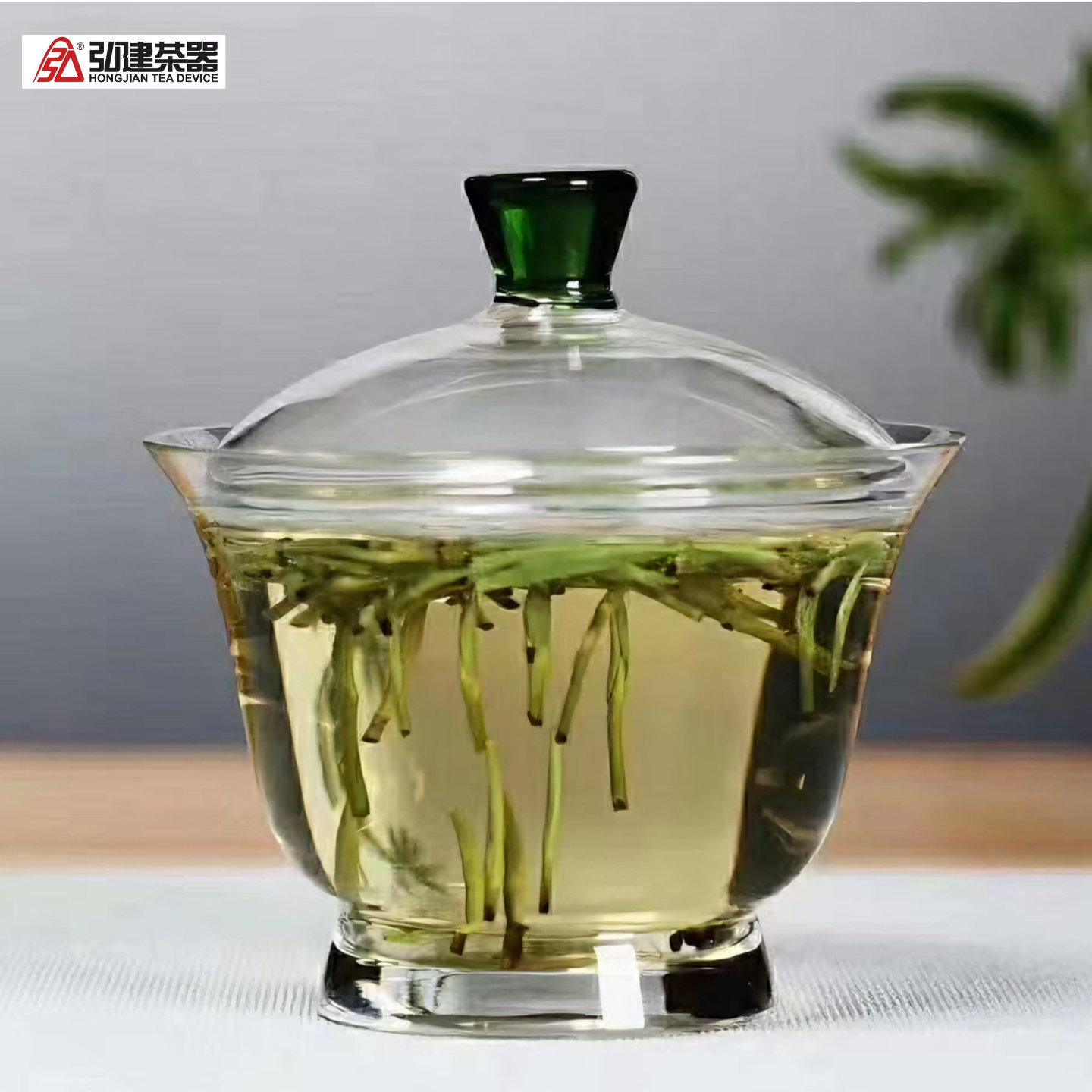 弘建茶具晶钻玻璃盖碗两才抓盖出汤高品质绿色黄色高足150mL耐热