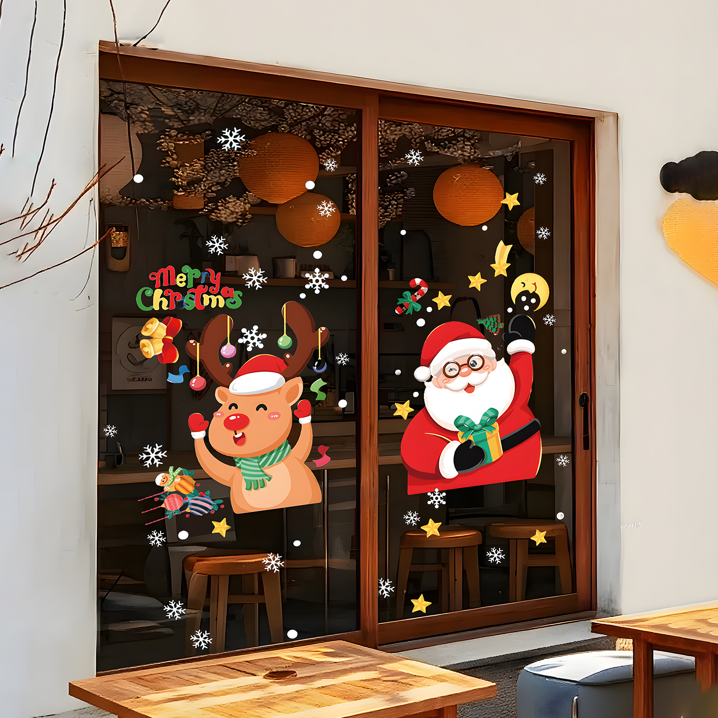 圣诞窗贴卡通圣诞老人树静电贴橱窗玻璃门贴纸圣诞节氛围场景布置