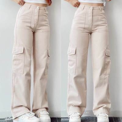 Straight Leg Cargo Pants Women HighWaist Baggy Trousers Lady