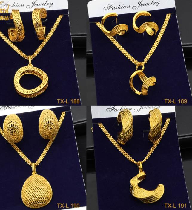 24K gold-plated two-piece copper jewelry set necklace earrin