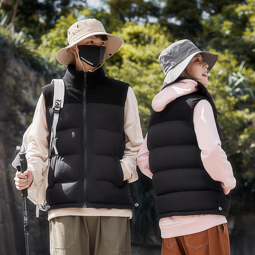 啄木鸟棉马甲男女款冬季拼色立领加厚保暖背心潮流外套棉服情侣装