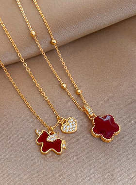 新年红色小马吊坠毛衣链爱心项链