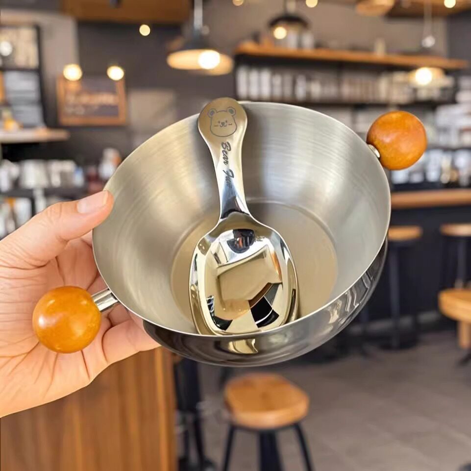 高颜值小锅双耳304不锈钢1人食小胖锅煮菜水果沙拉酸奶燕麦减脂碗