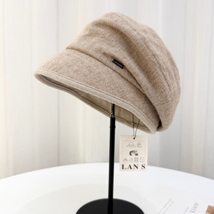 轻奢柔软空气感羊毛羊绒盆帽秋冬新款 鸭舌堆堆帽显脸小帽子女 时尚