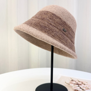 日系简约羊毛渔夫帽女秋冬新款 百搭保暖盆帽女前长后短显脸小帽子