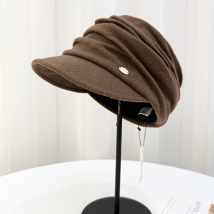 日系褶皱设计秋冬新款 鸭舌帽女士百搭显脸小休闲帽高级感羊毛帽子