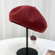 安可拉红色羊毛贝雷帽女士2025秋冬新款 蓓蕾帽洋气画家帽子显脸小