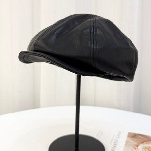 甜酷风复古鸭舌帽 造型秋冬报童帽 PU皮逛街百搭八角帽子女超时尚