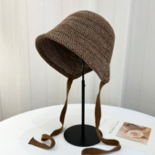 透气针织盆帽夏季 日系防晒飘带倪妮同款 渔夫帽子女2025新款 遮阳帽