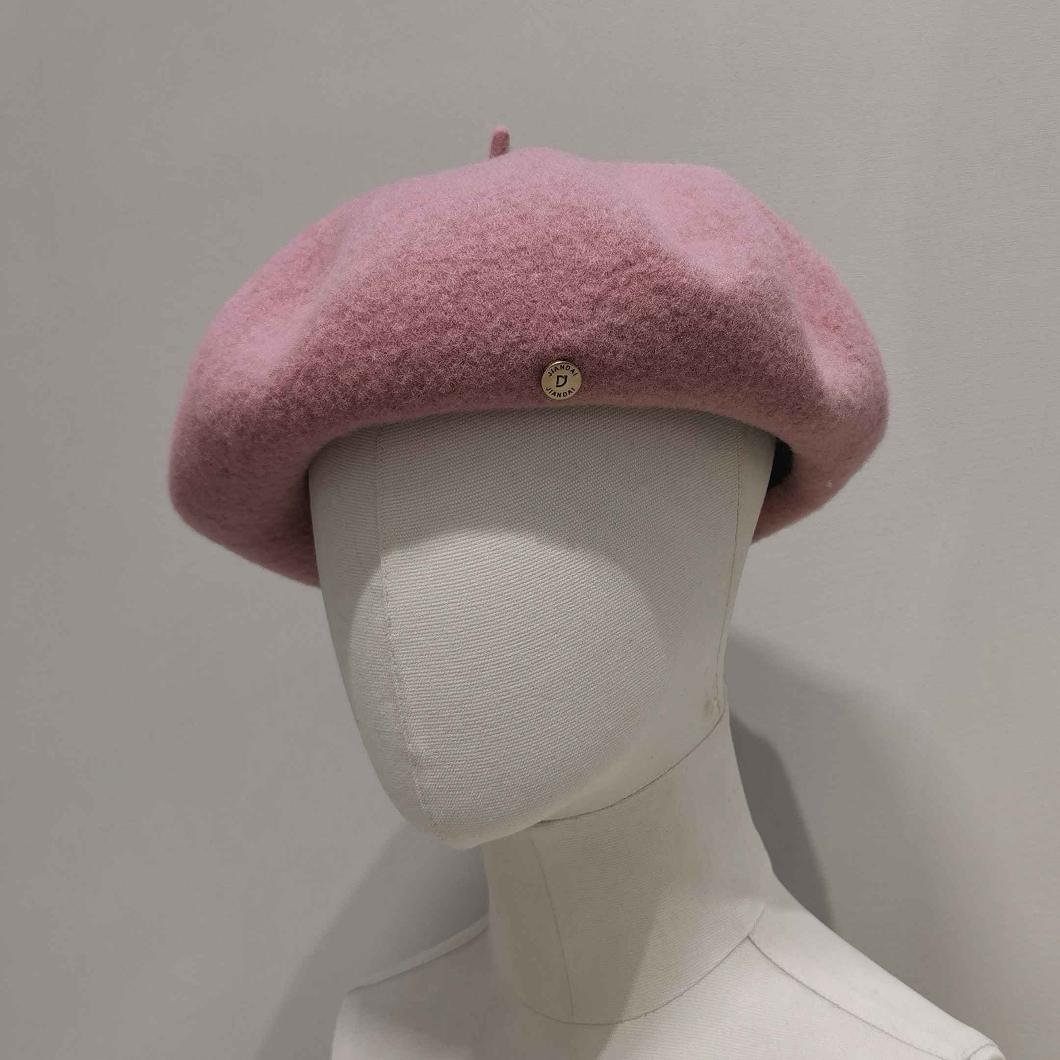 设计师款玫粉色羊毛贝雷帽女秋冬季气质显脸小画家帽时尚保暖帽子