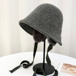 出日本单秋冬新款 显脸小可拆卸护耳盆帽针织帽子 羊毛渔夫帽女时尚