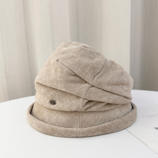 日系简约褶皱盆帽女士秋冬季 休闲渔夫帽复古文艺洋气水桶帽子 时尚