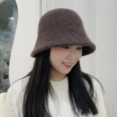 日系羊驼毛渔夫帽子女2024秋冬新款 百搭显脸小羊毛盆帽时尚 水桶帽